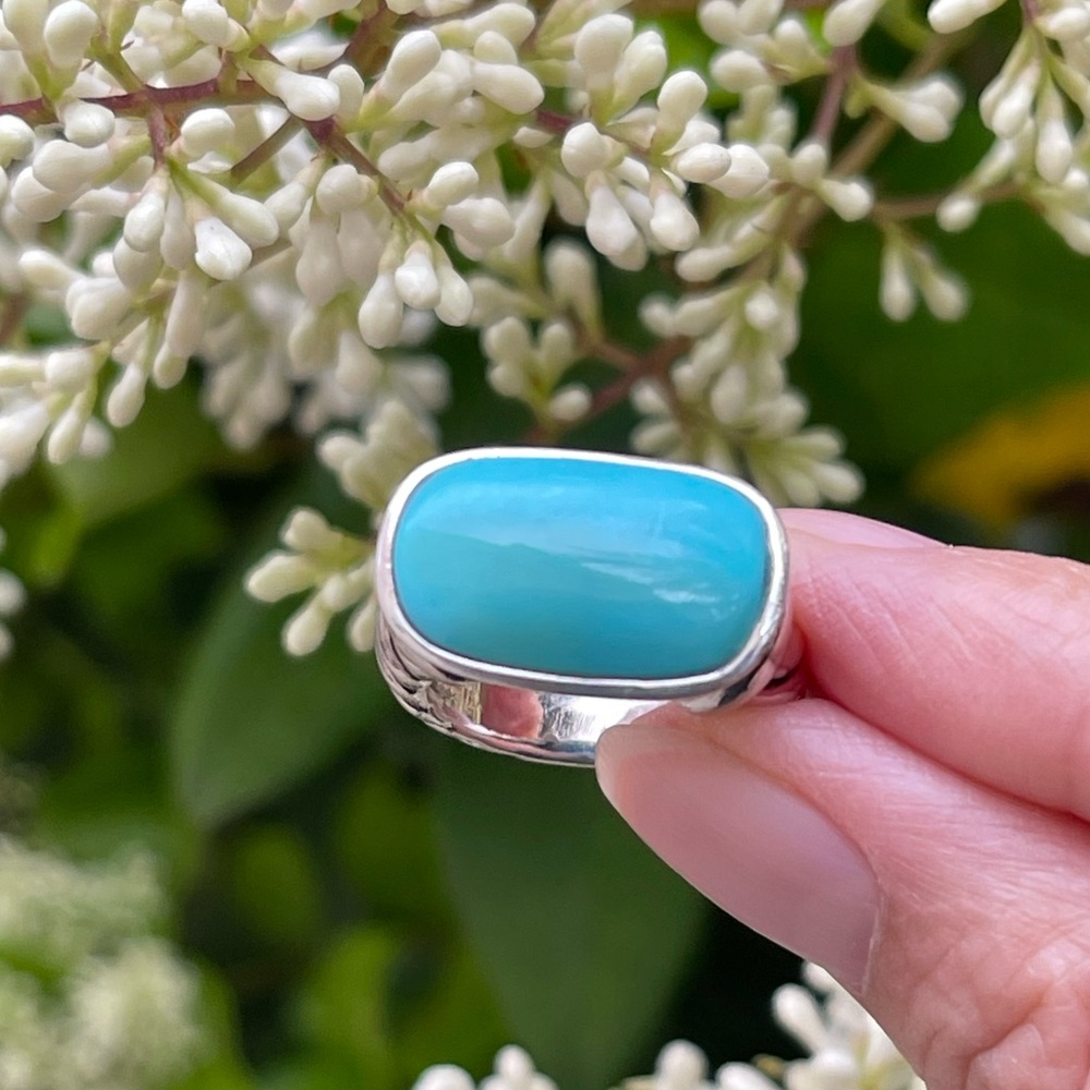 Large Turquoise Solid Sterling Silver Size 6.0 Ri… - image 2